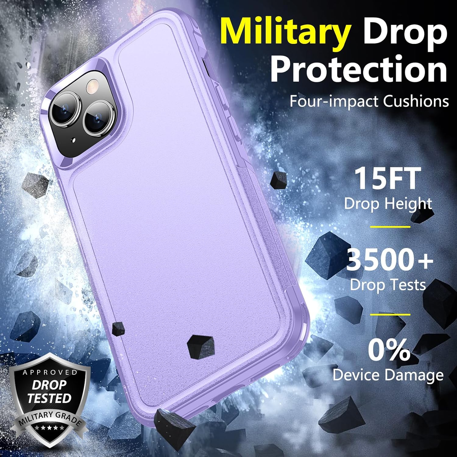 SPIDERCASE for iPhone 14 Case, [15 FT Military Grade Drop Protection][Non-Slip] [2+Tempered Glass Screen Protectors][2+Tempered Camera Lens Protectors] Heavy Duty Shockproof Case, Light Purple