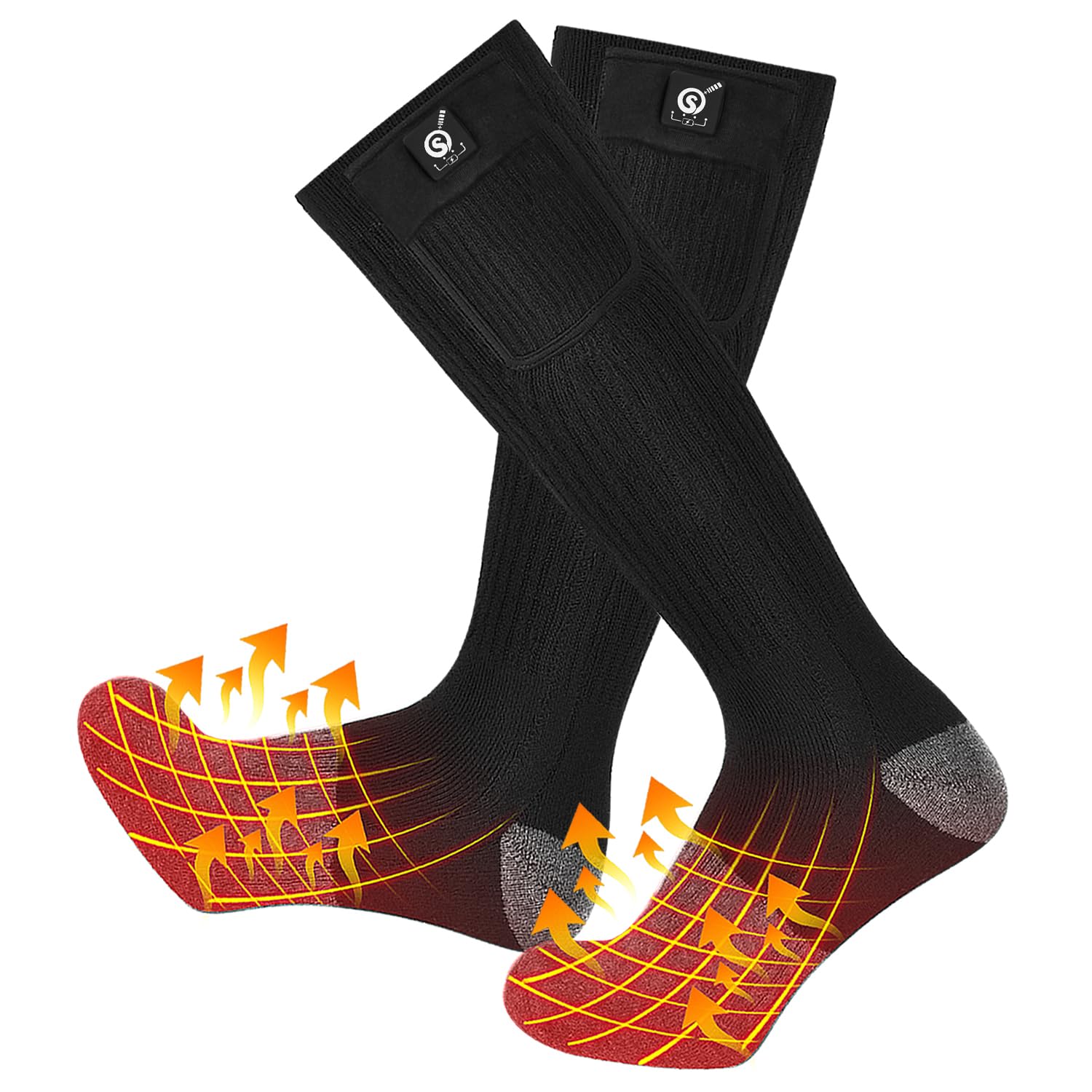 SNOW DEER Heated Socks,Men Women Electric Battery Socks Foot Warmer(Black&Gray,M)