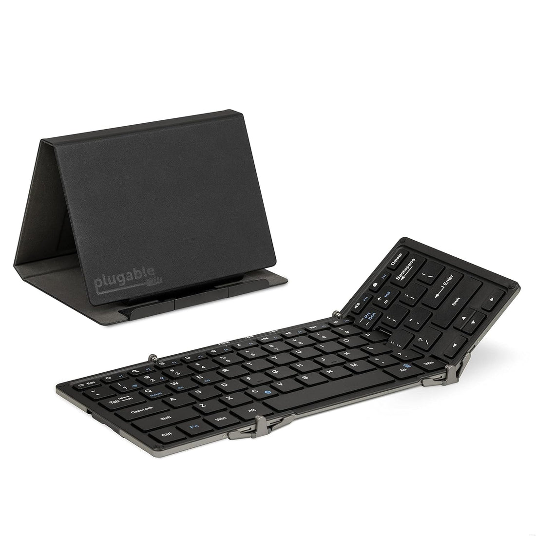 Plugable Full-size Bluetooth Folding Keyboard for Android, iOS, Windows with Protective Case/Tablet Stand