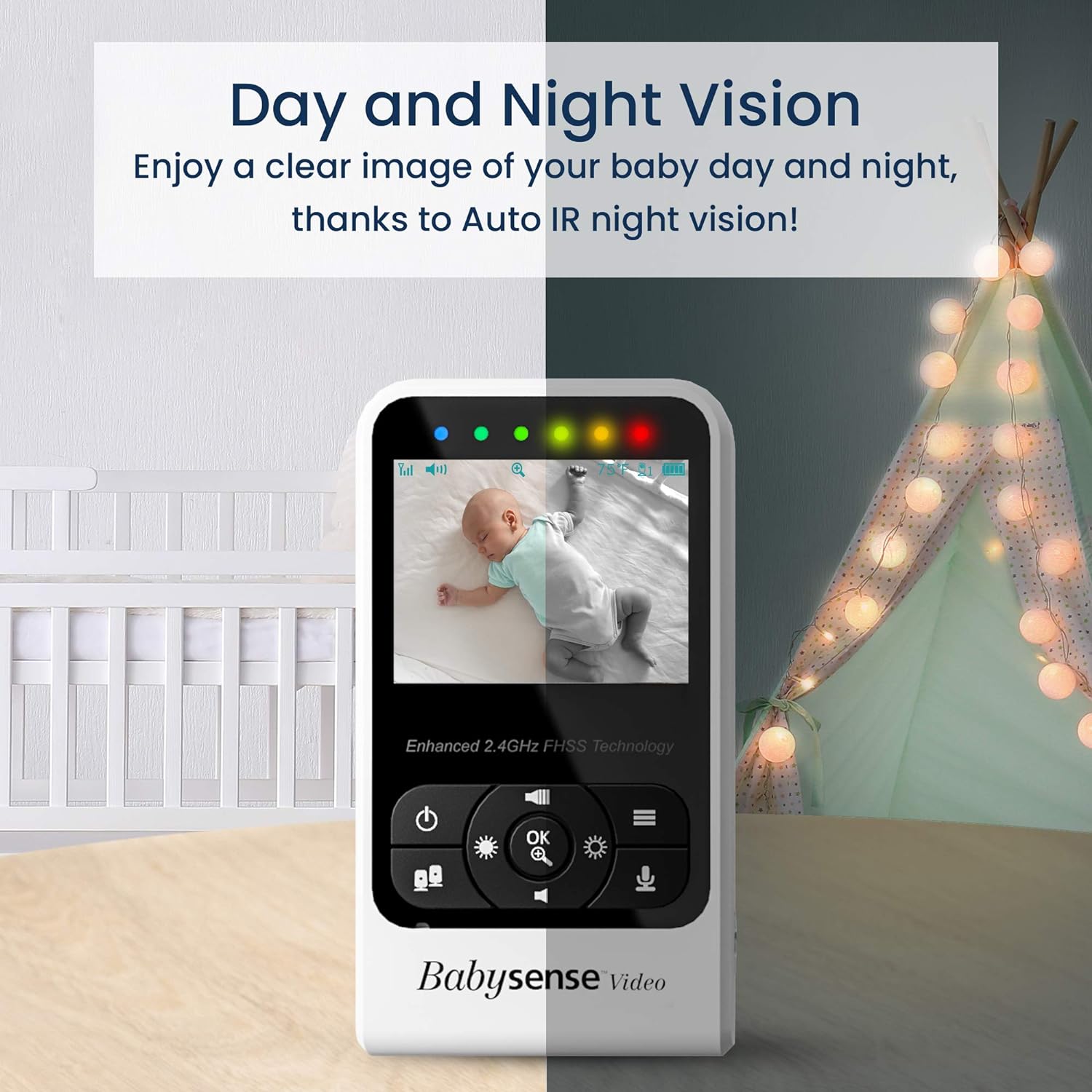 Babysense Video Baby Monitor with Camera and Audio, Long Range, Room Temperature, Infrared Night Vision, Two Way Talk Back, Lullabies and High Capacity Battery, Model V24R