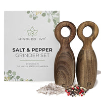 Kindled Ivy Wooden Pepper Grinder & Salt Grinder Shaker Set - Beautiful Natural Wood, Adjustable Ceramic & Non-Eroding Grinders, Ring Top Shape 8x2.5", Refillable, Beautiful Gift Box (Acacia Wood)