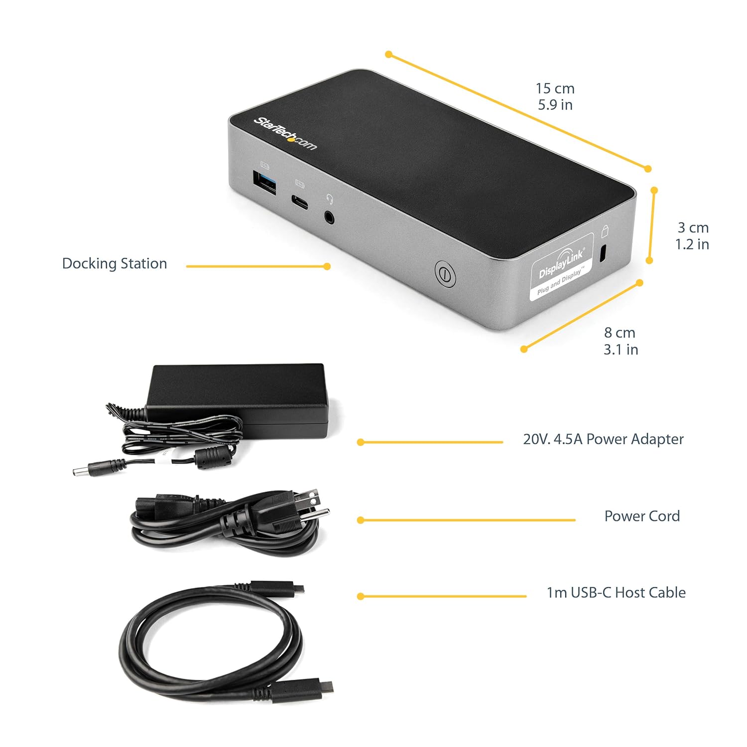 StarTech.com Dual HDMI Monitor USB-C Docking Station w/ 60W Power Delivery - Mac & Windows - 1x USB-C & 3X USB-A - GbE - 1080p (DK30CHHPD)