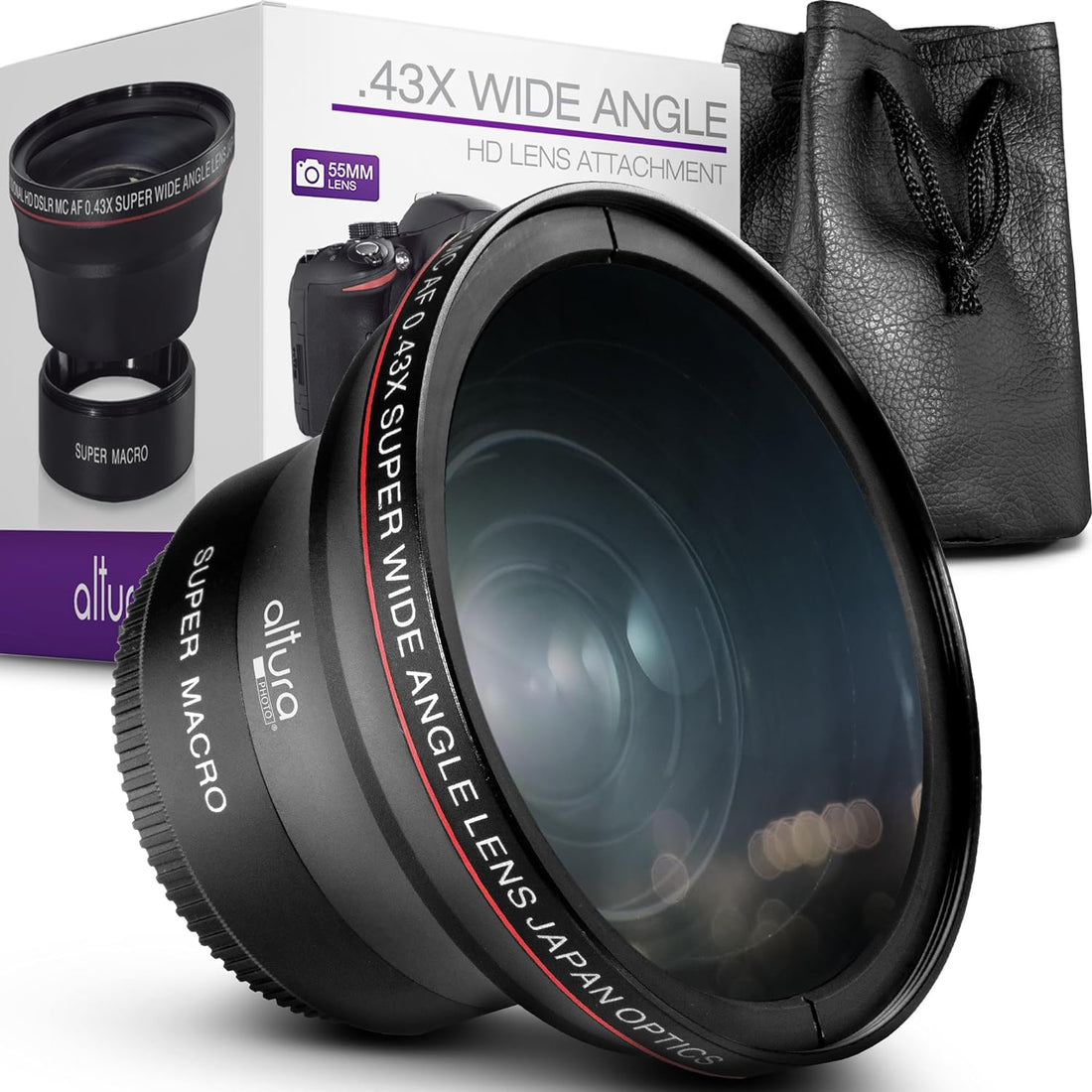 55MM 0.43x Altura Photo Professional HD Wide Angle Lens (w/Macro Portion) for Nikon D3400, D3500, D5500, D5600 and Sony Alpha Cameras