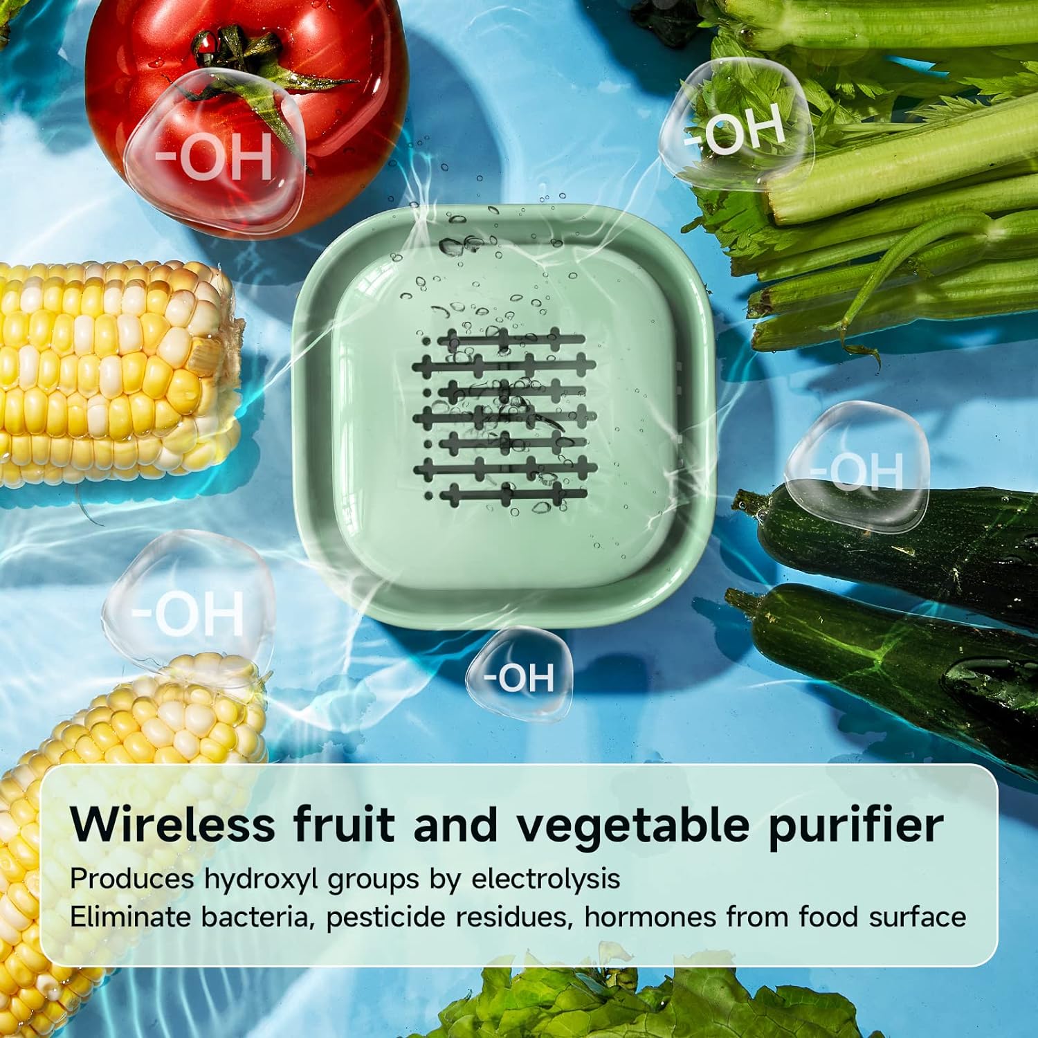 Fruit and Vegetable Washing Machine, Fruit Cleaner Device for Deeply Cleans Fresh Produce, IPX7 Waterproof Wireless Fruit and Vegetable Purifier, OH-Ion Purification Technology Detachable Cleaning