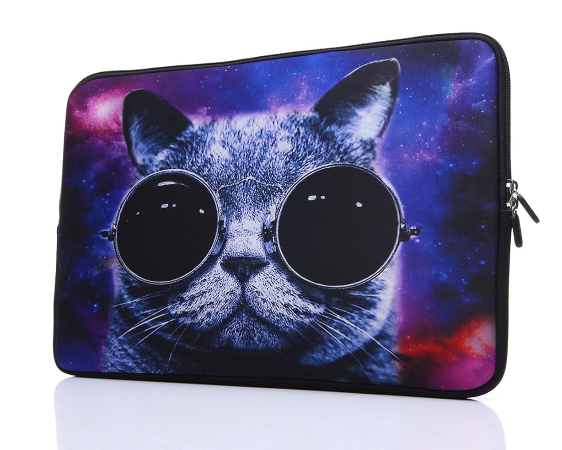 13.3-Inch to 14-Inch Laptop Sleeve Case Neoprene Carrying Bag with Hidden Handles for MacBook/Notebook/Ultrabook/Chromebooks (Blue Cat)