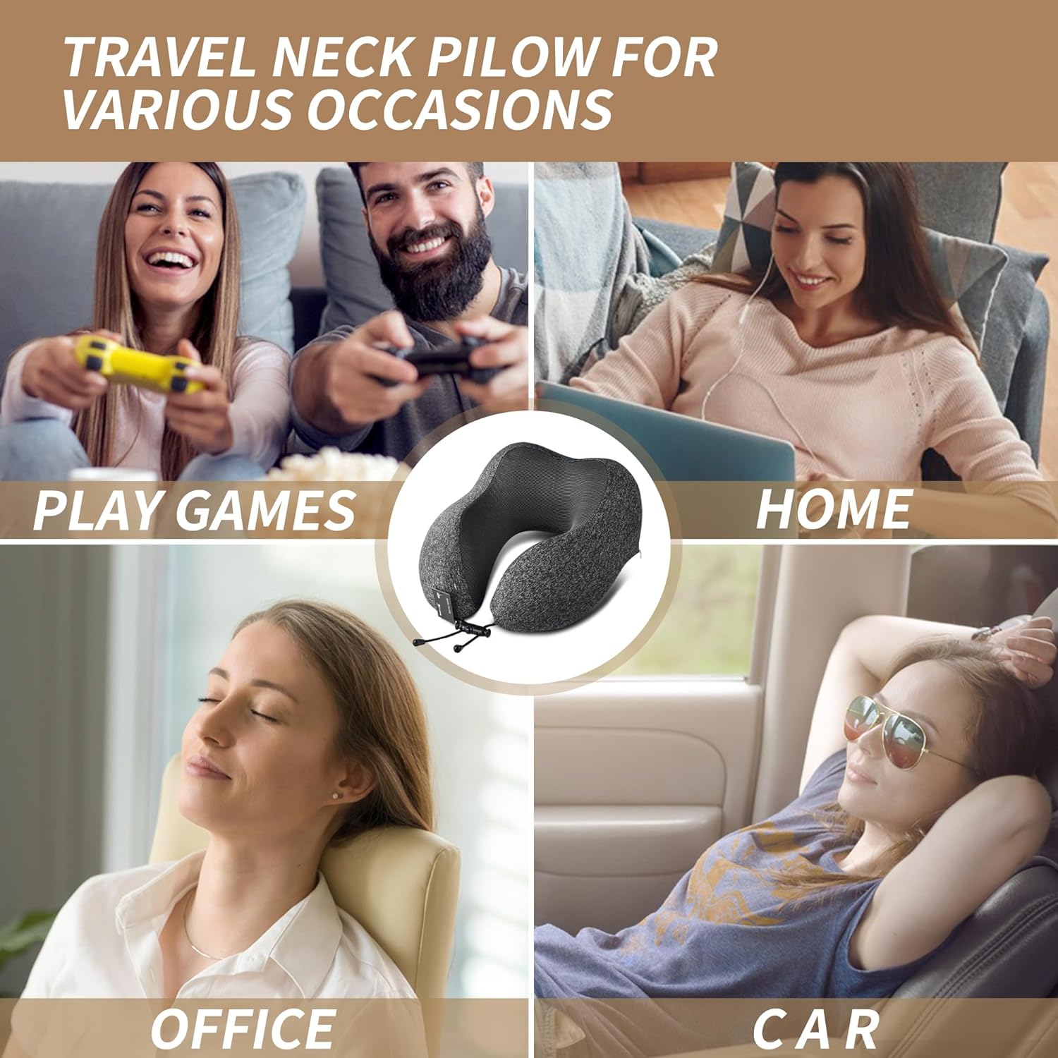 Travel Pillow 100% Pure Memory Foam Neck Pillow, Comfortable & Breathable Cover, Machine Washable, Airplane Travel Kit with 3D Contoured Eye Masks, Earplugs, and Luxury Bag, Standard (Dark Gray)