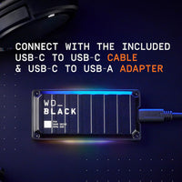 WD_Black P40 Game Drive 500GB, 2000MB/s R, 2000MB/s W, USB 3.2 Gen2X2, Customisable RGB Lighting for Desktop, Mac, Gaming Console