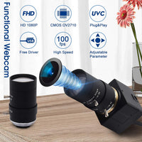 ALPCAM 2MP USB Camera 1920X1080@30fps Webcam with 5-50mm Varifocal Lens,VGA 100FPS USB Zoom Conference Camera with CMOS OV2710 Sensor,UVC Webcamera for Android Windows Mac Linux USBFHD01M-SFV(5-50)