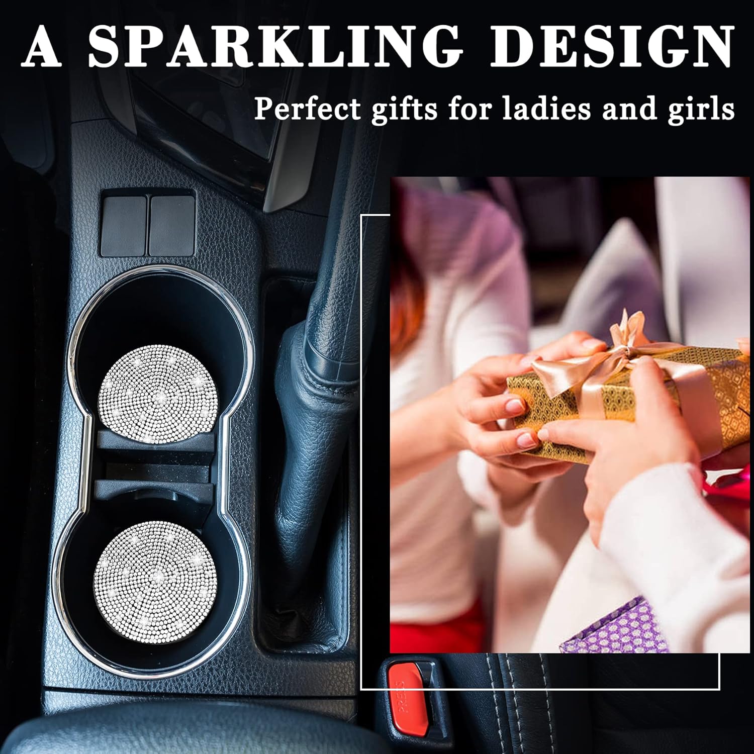 Car Coasters for Cup Holder,Dermasy 2 Pack Cute Bling Car Cup Holder Coaster with Rhinestone for Women and Girl 2022 Universal Anti Slip Silicone Automotive Interior Accessories Set (All Silver)