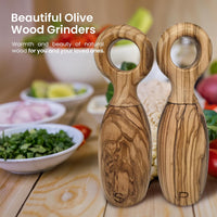 Kindled Ivy Wooden Pepper Grinder & Salt Grinder Shaker Set - Beautiful Natural Wood, Adjustable Ceramic & Non-Eroding Grinders, Ring Top Shape 8x2.5", Refillable, Beautiful Gift Box (Olive Wood)