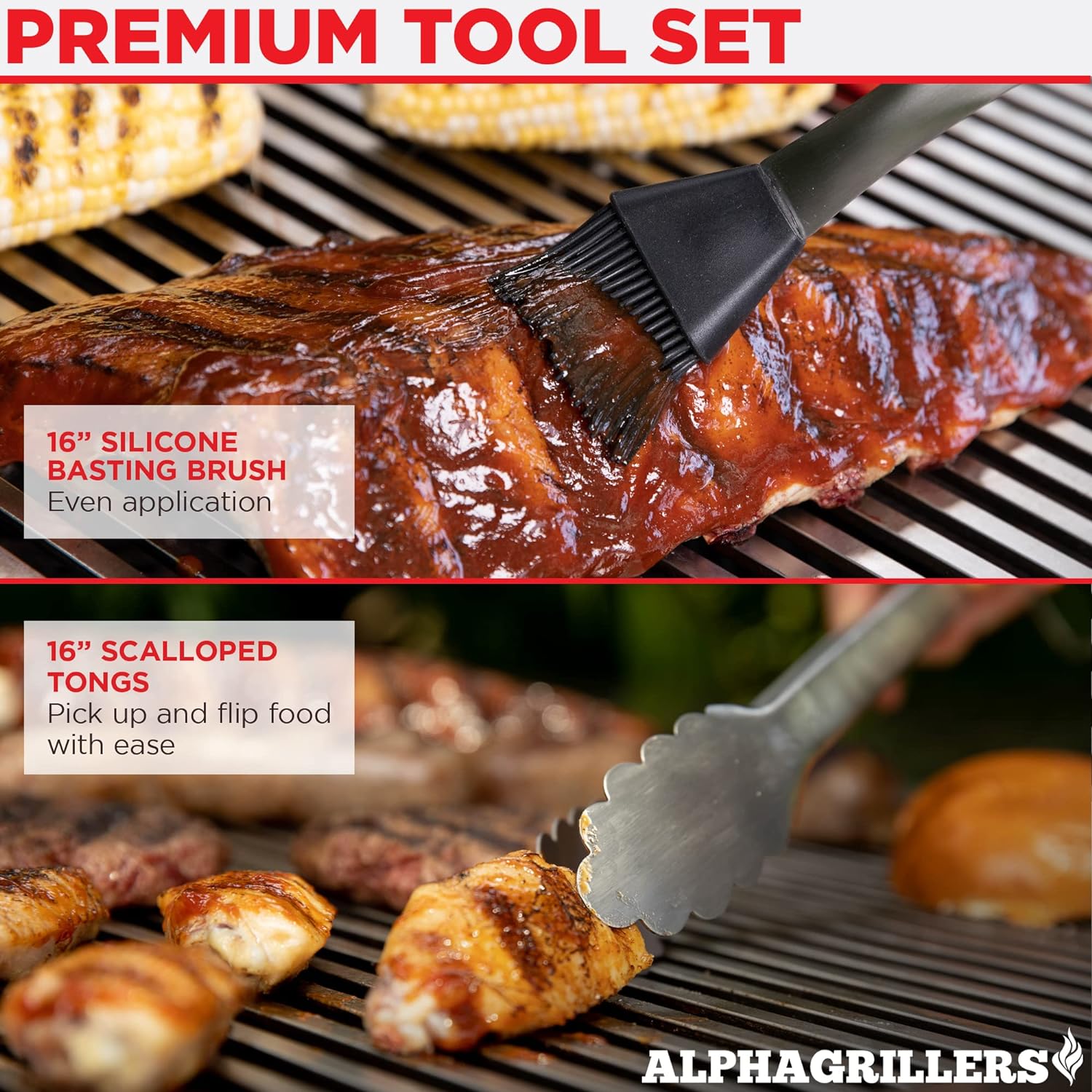 Premium BBQ Grilling Tools Set. Extremely Heavy Duty Stainless Steel Spatula, Locking Tongs and Fork Accessories