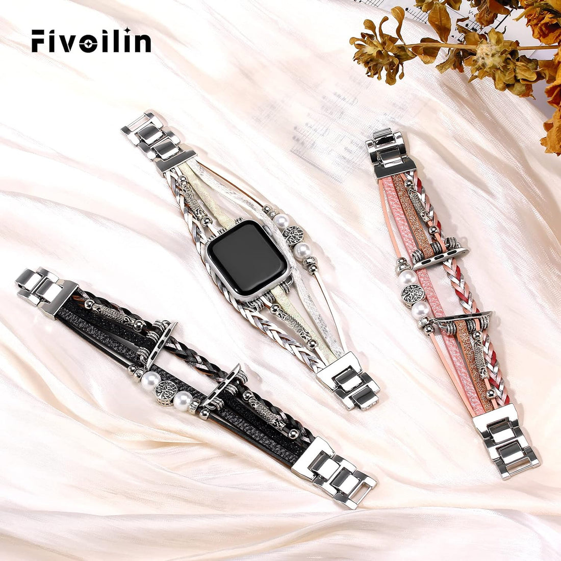 Fivoilin Leather Band Compatible with Apple Watch Band 49mm 45mm 44mm 42mm 41mm 40mm 38mm Women Men, Multilayer Boho Wrap Apple Watch Band Bracelet for iWatch Band Series 9 8 7 6 5 4 3 2 1 SE Ultra Ultra 2