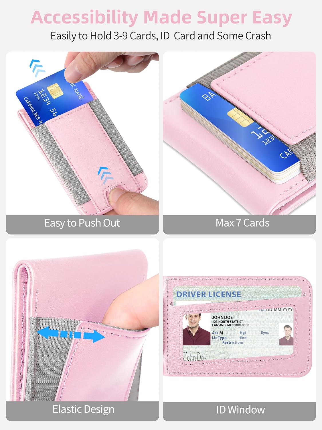Miroddi Upgraded Magsafe Wallet Stand - [Hold 9 Cards, Open ID Window] Magnetic Wallet Adjustable Stand, Magnetic Phone Wallet for iPhone 14 Pro Max/14 Pro/14/13/12 Series, Not for iPhone Mini, Pink