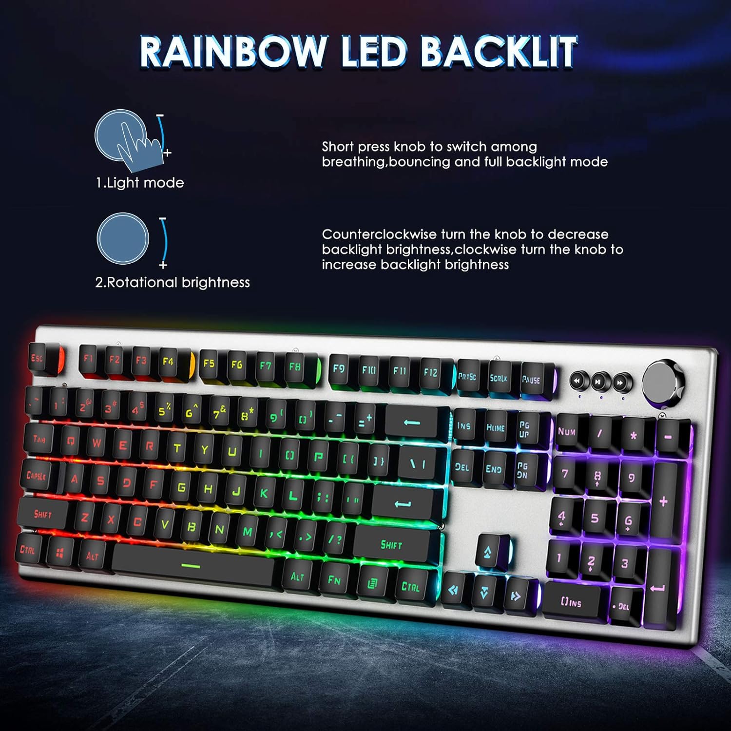 Beastron RGB Backlit Gaming Keyboard with Mouse Combo and Mouse pad, Multimedia Keyboard Knob