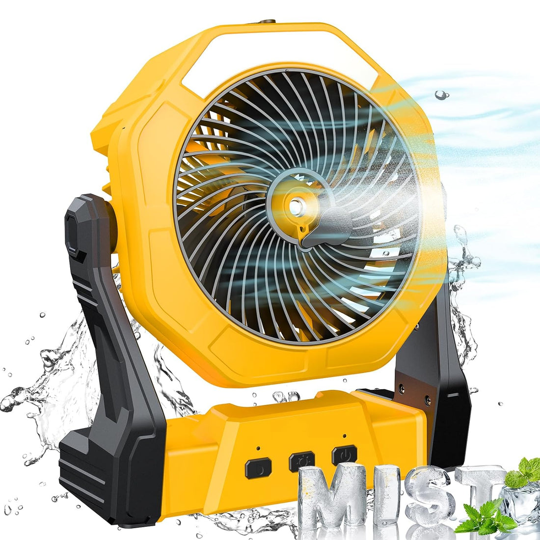 Camping Fan with Misting, 8-Inch 10000mAh Battery Operated Fan for Travel, Portable USB Rechargeable Misting Fan with 250mL Tank, Hanging, LED light, for Indoor/Outdoor, Office, BBQ, Fishing, Picnic