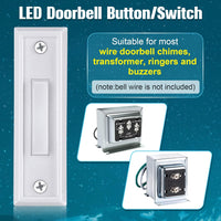 2 Pieces Lighted Doorbell Button, Wired Door Bell Push Buttons LED Door Chime, Wall Mounted Door Opener Switch (White,White Light)