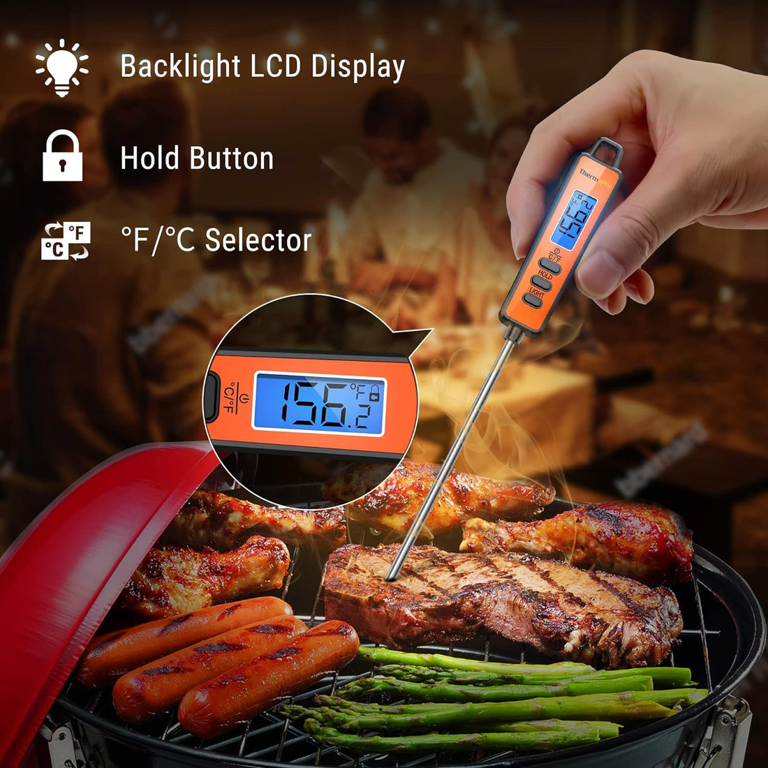 ThermoPro TP01A Instant Read Digital Meat Food Cooking Candy Deep Fry Oil Thermometer with Long Probe for Grilling BBQ Smoker