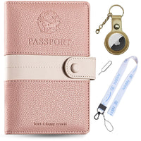 JoyChoi RFID Passport Holder with Airtag, PU Leather Passport Cover, Travel Wallet with Zipper Pocket, Pen Slot & SIM Card Ejector Tool, Essential Travel Accessories, Pink., Pink, Rfid Wallet