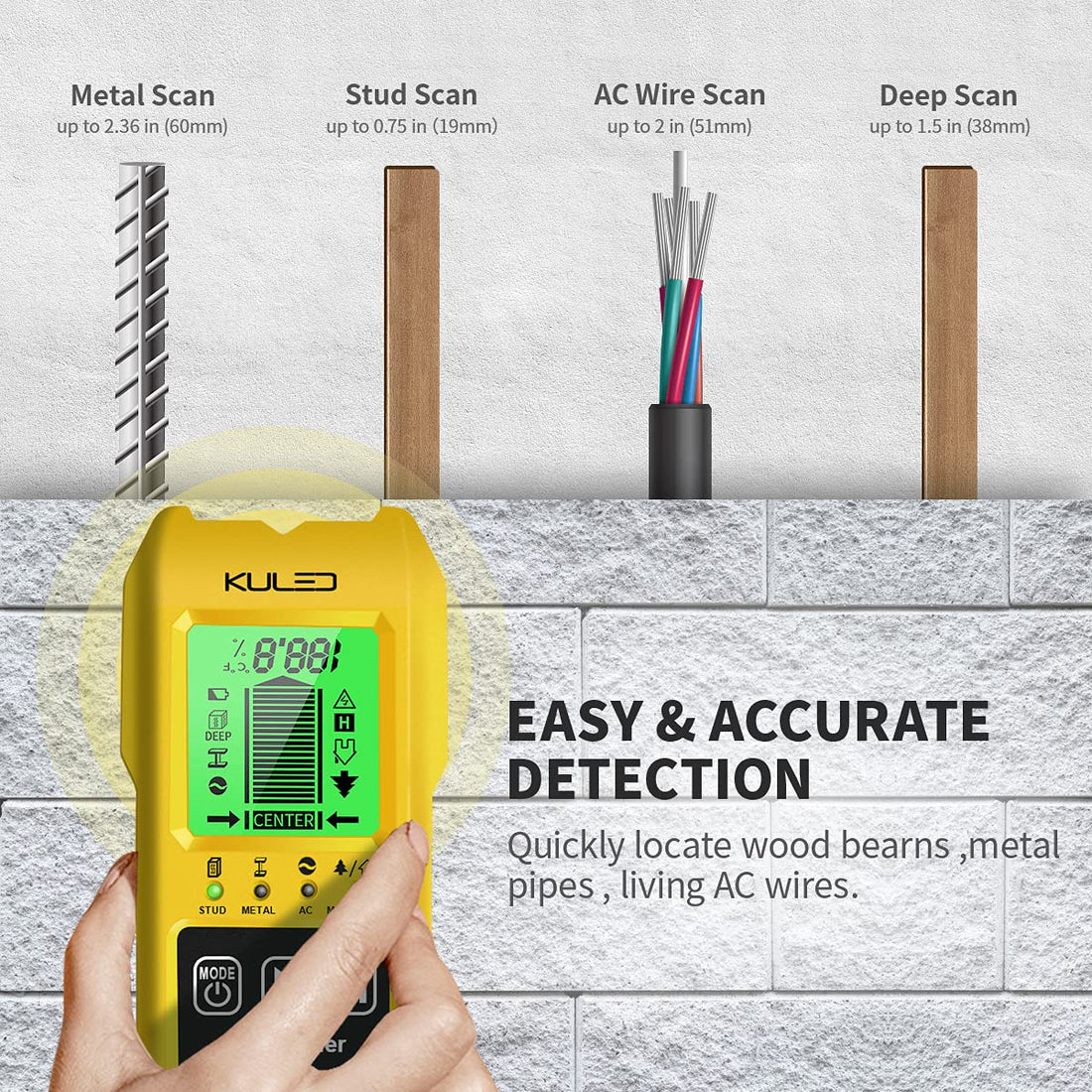 Stud Finder Wall Stud Detector 7 in 1 Electronic Wood Sensor Beam Finder Multifunctional Wall Scanner with Digital LCD Display & Sound Warning Moisture Meter Temperature Detection