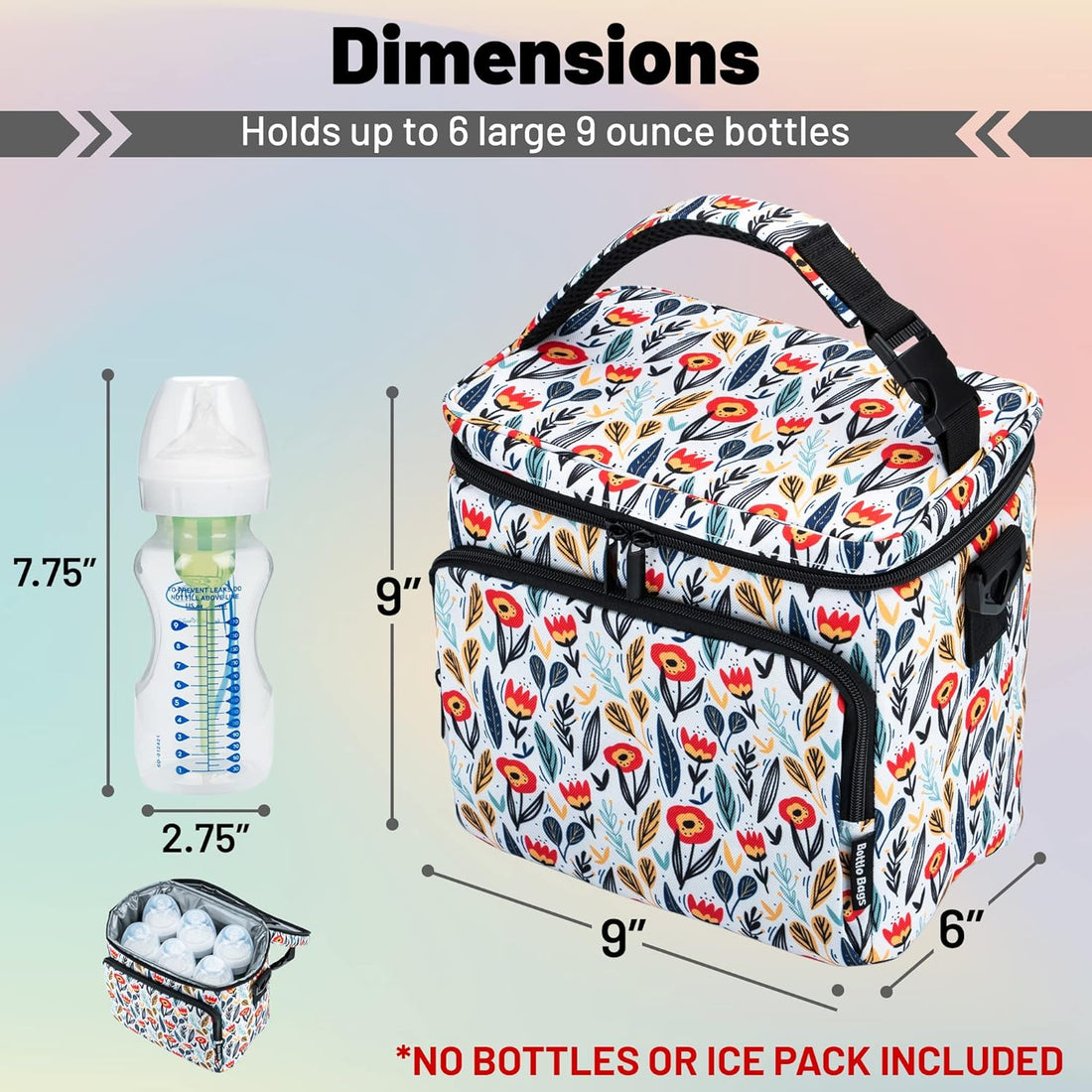 Insulated Breastmilk Cooler Bag With 3 Pockets - Waterproof Baby Bottle Cooler Bag Can Hold 6 Large 9 Ounce Bottles - The Perfect Tote Bottle Bag For Daycare, Nursing Moms, Travel - Spring