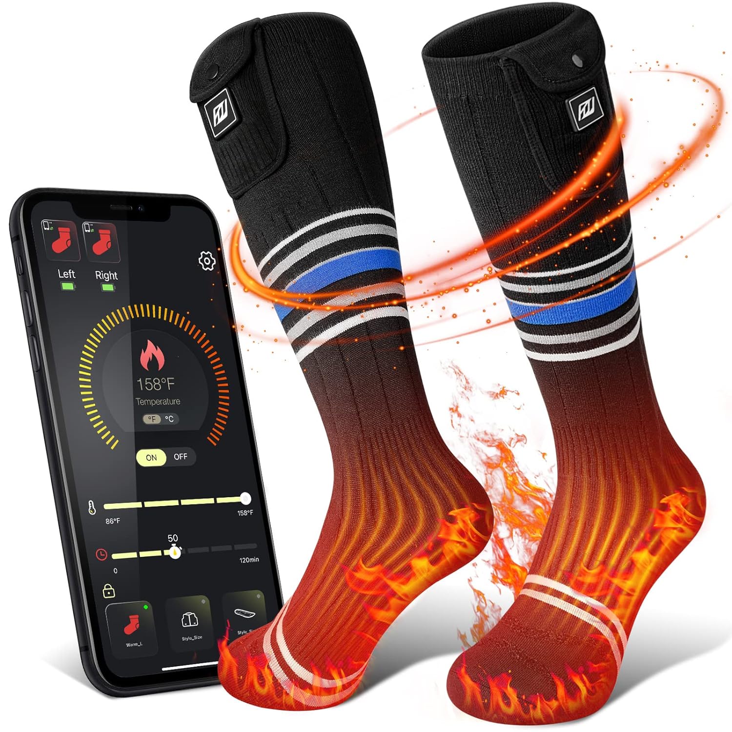 Heated Socks for Men Women Rechargeable Washable Electric Socks 19.24WH 7.13V Foot Warmer Heat Holders, APP Control Battery Heated Socks, Winter Outdoor Skiing Hunting