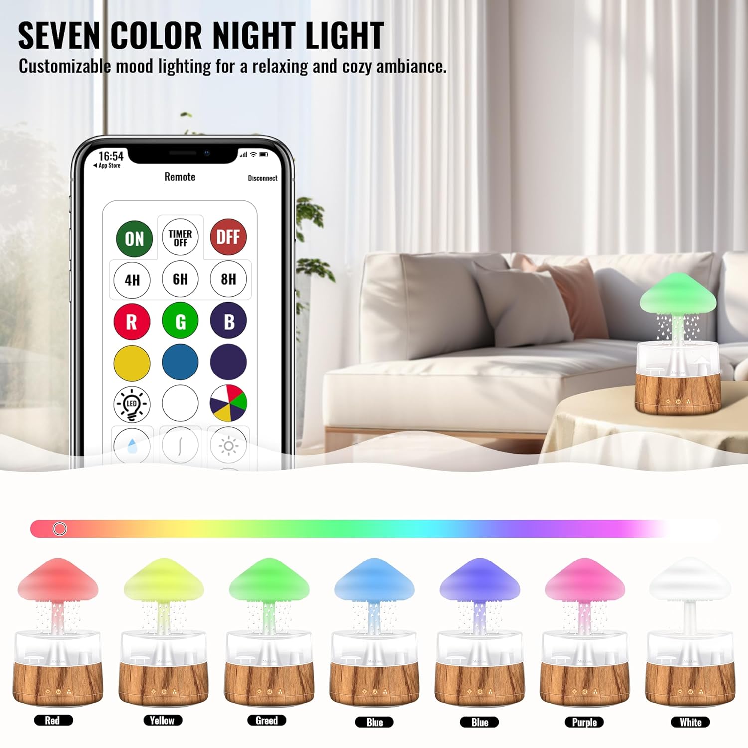 EvCZen Rain Cloud Humidifier Night Light with 7 Changing Colors