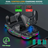 Wiilkac Vertical Cooling Fan Stand and Dual Controller Charging Station for Xbox Series X with RGB Color Lights/USB Ports, 3-Level Fan Cooling System with 2 * 1400 mAh Rechargeable Battery