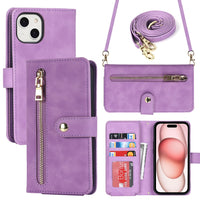 Ｈａｖａｙａ Compatible with iPhone 15 Plus Case Wallet with Card Holder Compatible with iPhone 15 Plus Phone case for Women,Flip Crossbody Zipper Wallet case with Credit Card Holders-Light Purple