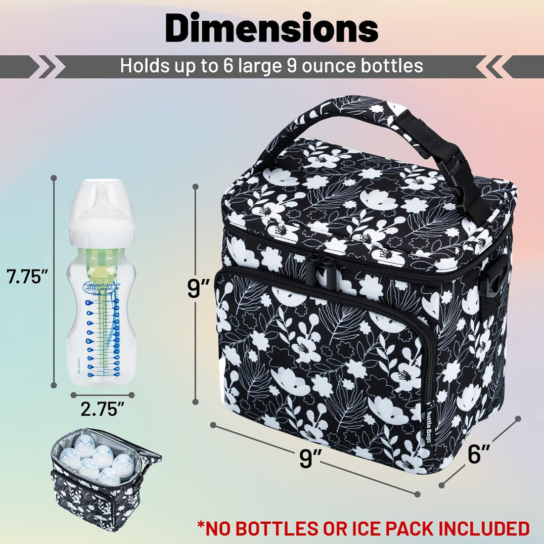Insulated Breastmilk Cooler Bag With 3 Pockets - Waterproof Baby Bottle Cooler Bag Can Hold 6 Large 9 Ounce Bottles - The Perfect Tote Bottle Bag For Daycare, Nursing Moms, Travel, B&w Floral, Travel,mesh