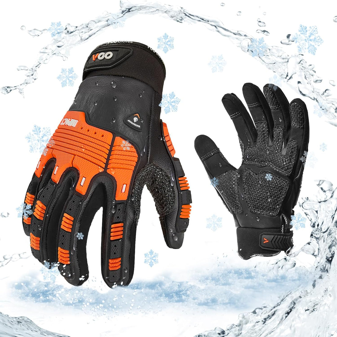 Vgo... -20℃/-4°F COLDPROOF,Winter Work Leather Gloves,Mechanics Gloves,Impact Gloves,Anti-Vibration Gloves,Heavy Duty,Water Resistant(Size XL,Black,CA7722FLWP)