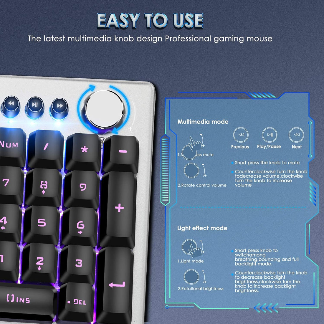 Beastron RGB Backlit Gaming Keyboard with Mouse Combo and Mouse pad, Multimedia Keyboard Knob