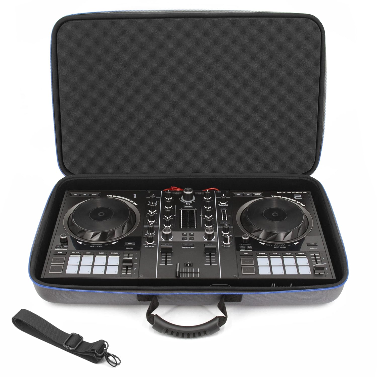 CASEMATIX DJ Controller Travel Case Compatible with Hercules Inpulse 500 - Hard Shell DJ Mixer Carrying Case with Shoulder Strap & Impact-Absorbing Foam Compatible with Hercules DJControl Inpulse 500