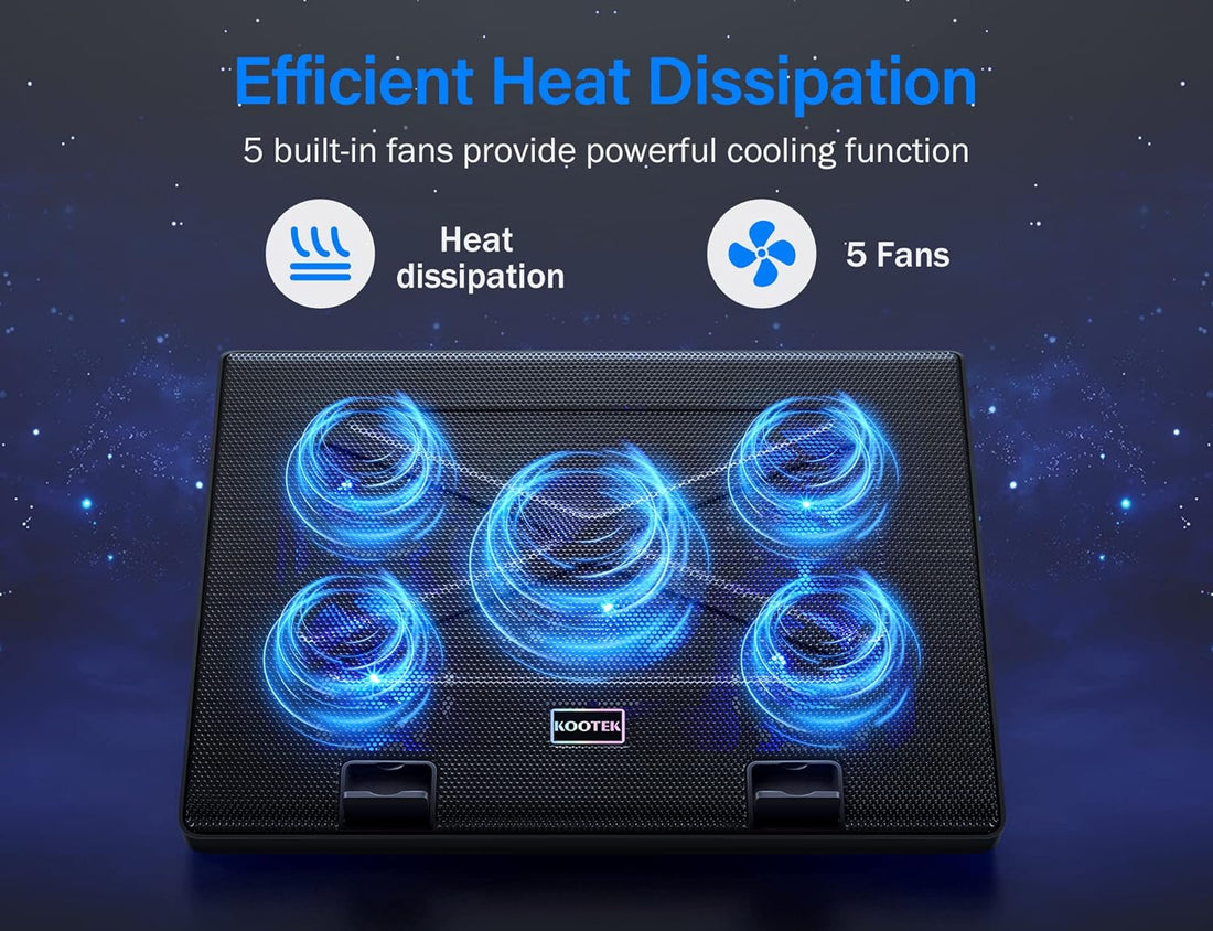 KootekÃ‚® 12"-17" Laptop Cooling Pad Cooler Chill Mat with 5 Quiet Fans LED Lights and 2 USB 2.0 Ports Adjustable Stand Height and Angle
