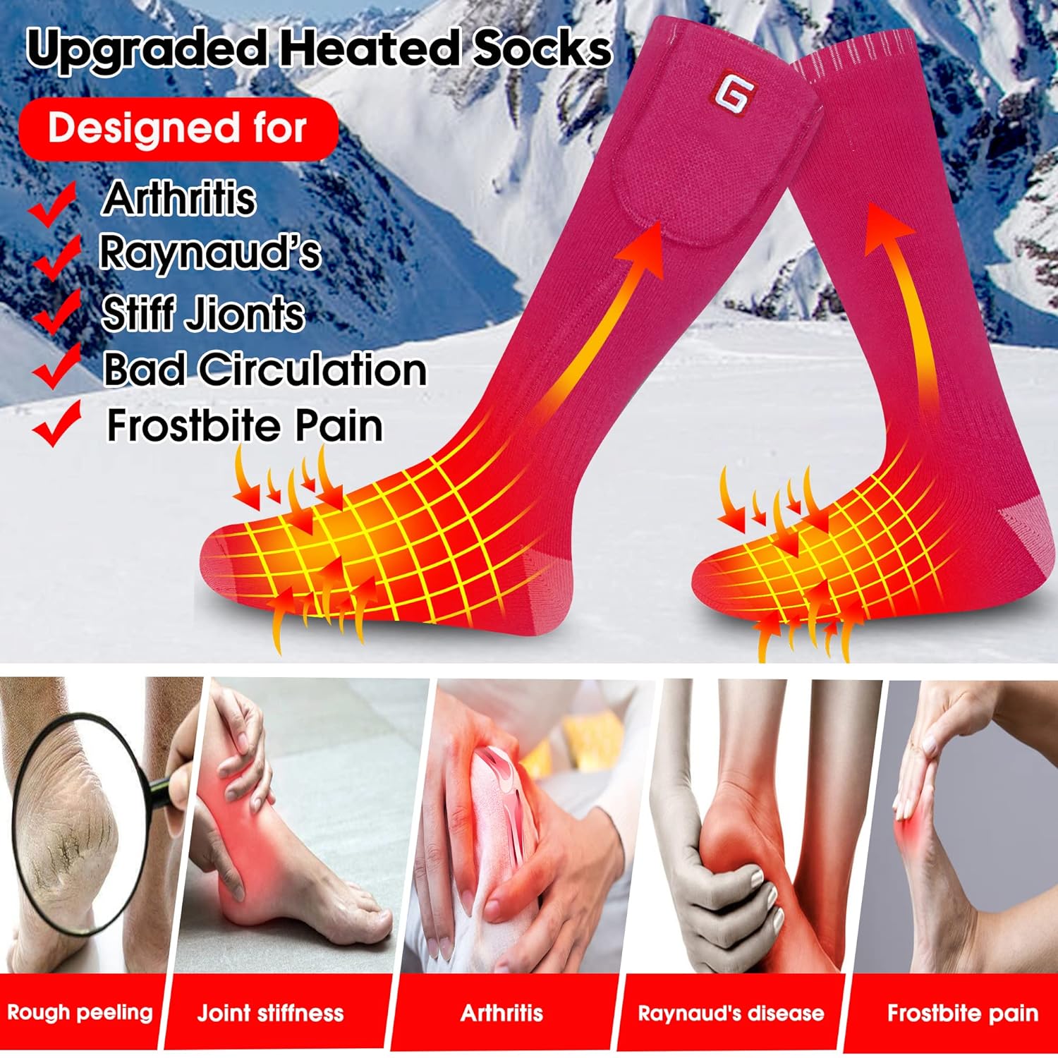GEMSTONEGO Heated Socks for Women Electric Rechargeable Battery Heated Socks,Winter Cotton Warm Heated Socks for Arthritis,Machine Washable Electric Thermal Heated Socks for Hiking Skiing Camping