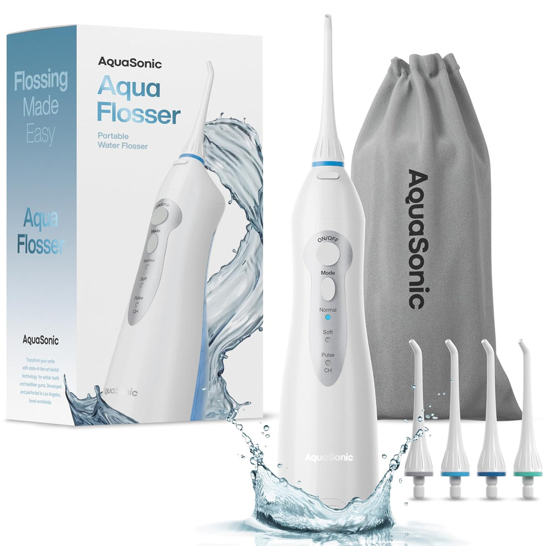 Aqua Flosser - Professional Rechargeable Oral Irrigator With 4 Tips And 4 Dental Tools - Water Flosser W/ 3 Modes - Portable Cordless - Ideal For Kids And Braces - Dentist Recommended - Fda Approved
