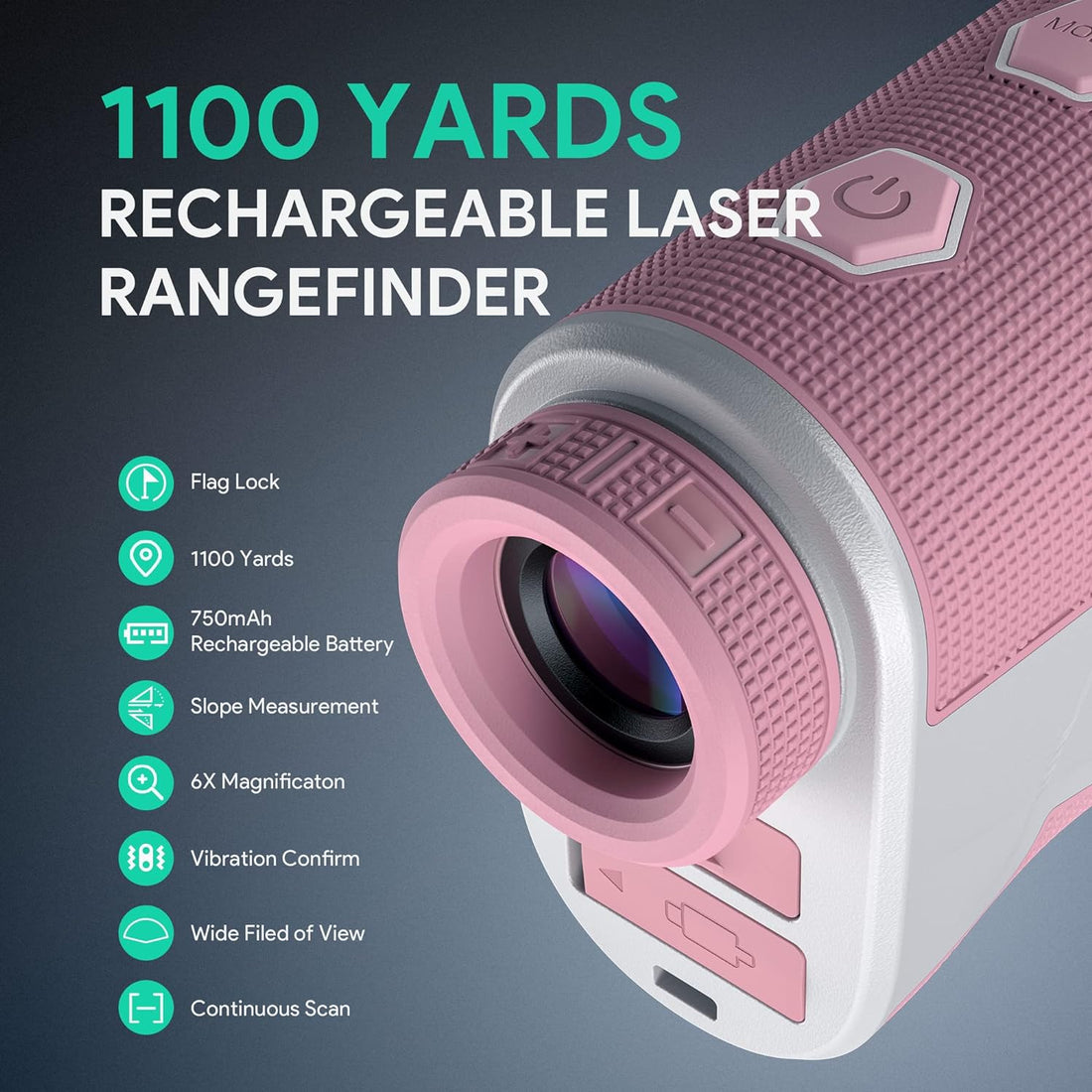 Golf Rangefinder with Slope, THGOLF 1100 Yards Rechargeable Golf Laser Rangefinder with Flag Acquisition, Pulse Vibration and Fast Focus System, 6X Magnification, ±1 Yard Accuracy