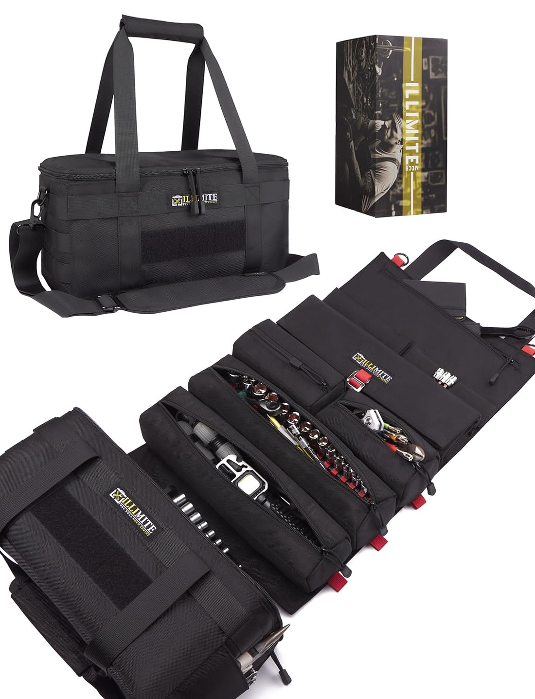 Illimite Heavy-Duty Tool Roll Organizer Bag, The Perfect Combination Of Tool Roll-Up+Tool Bag, With a Modular Design Concept