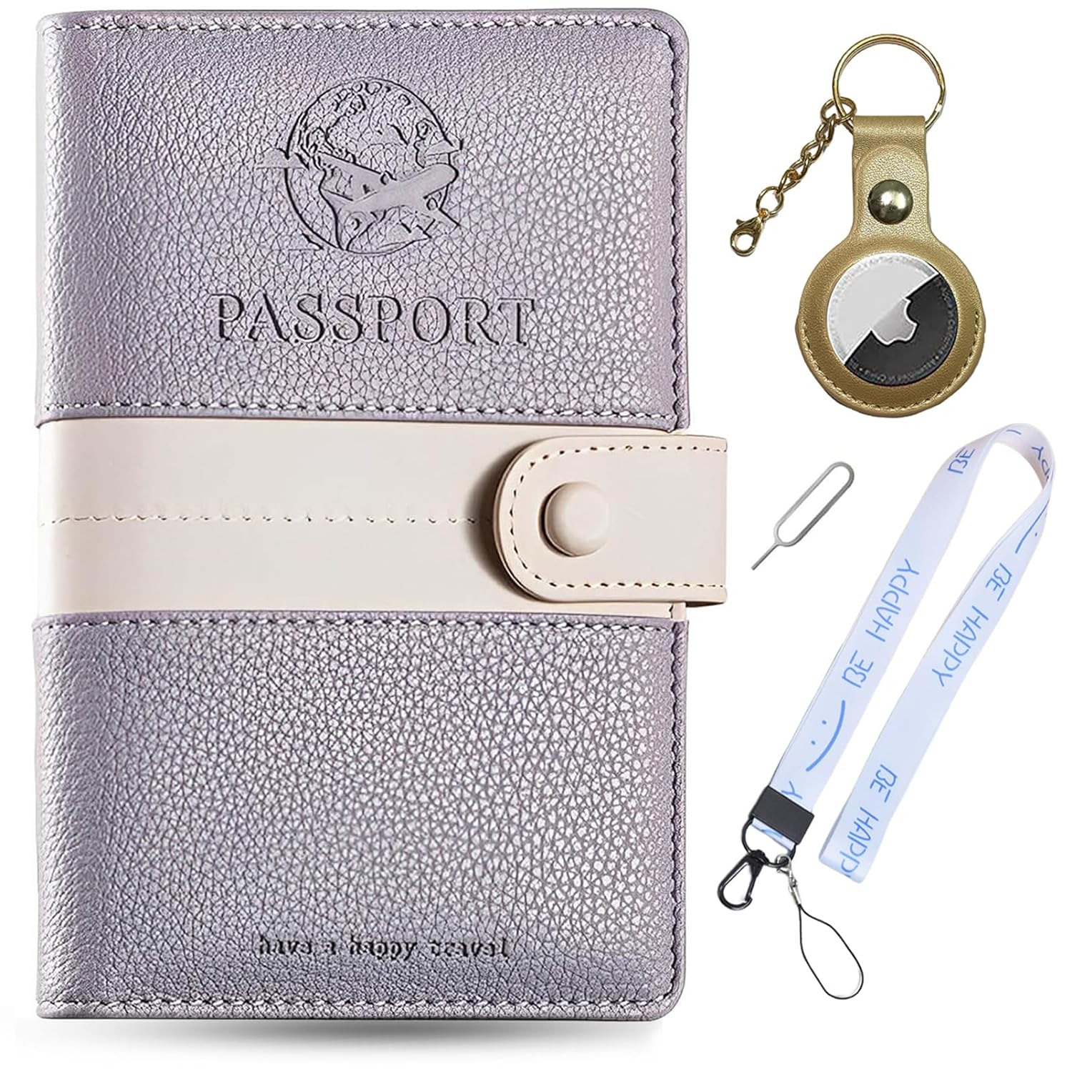 JoyChoi RFID Passport Holder with Airtag, PU Leather Passport Cover, Travel Wallet with Zipper Pocket, Pen Slot & SIM Card Ejector Tool, Essential Travel Accessories, Purple., Purple, Rfid Blocking Family Passport Zip Wallet