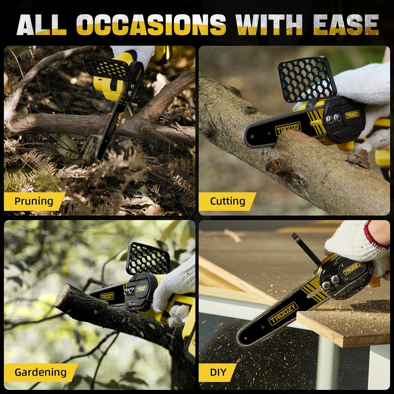 TROOZY Mini Chainsaw Cordless 6", Battery Powered 2x21V 3Ah Brushless Small Electric Handheld Chainsaw, Easy for Trimming Wood Cutting Courtyard and Garden, Variable Speed, Left/Right Both Handy