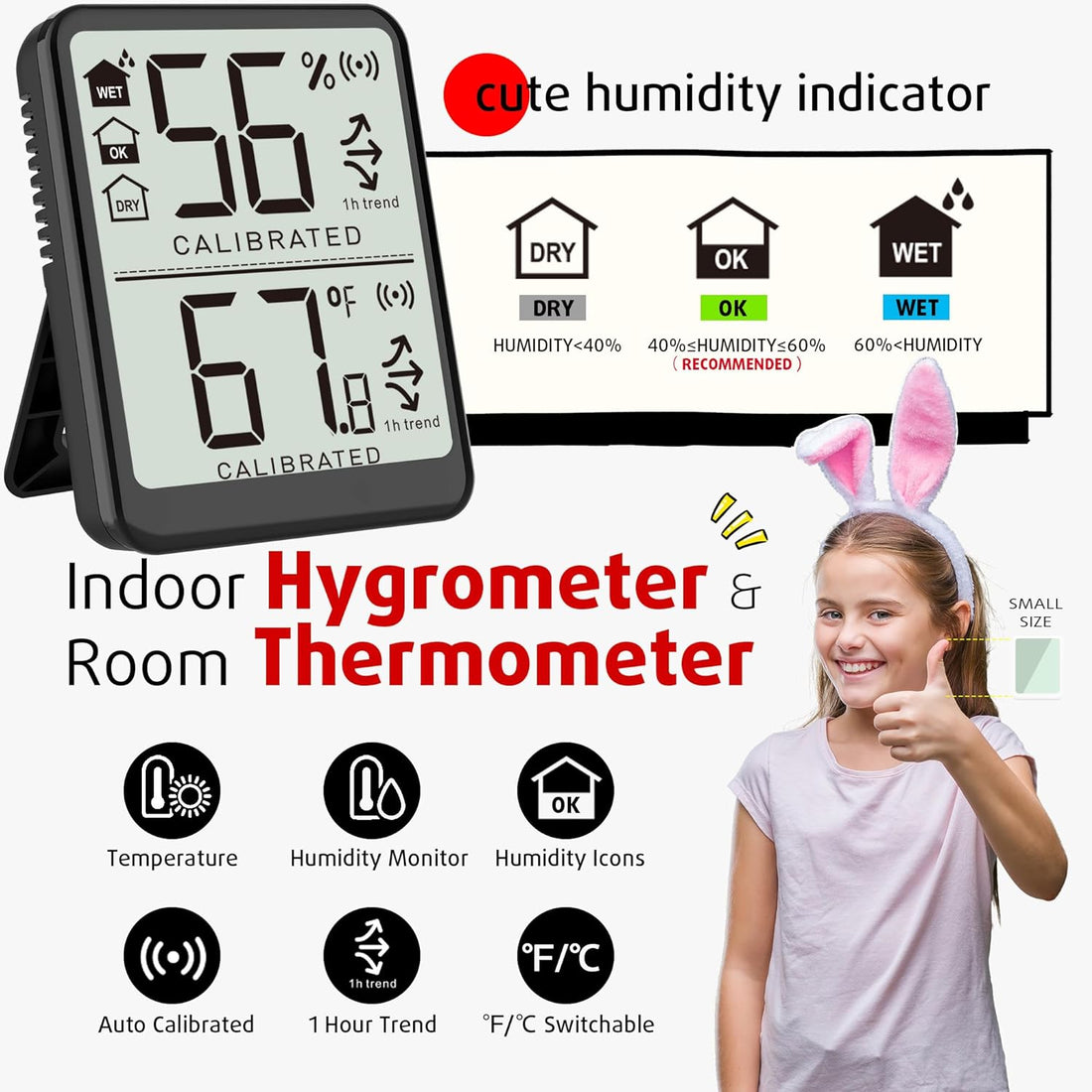 Hygrometer Indoor Humidity Gauge, Digital Thermometer Humidity Meter Room Thermometer Accurate Sensor Temperature and Humidity Monitor for Home