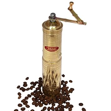 9" Handmade Manual Brass Coffee Mill Grinder Sozen, Portable Conical Burr Coffee Mill, Portable Hand Crank Coffee Grinder, Turkish Coffee Grinder