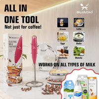 GUJJUDAD all in one milk frother handheld - speedy whisk hand blender for coffee - mini frother wand for lattes - powerful drink mixer for frappe, matcha, hot chocolate, cappuccino (Viva magenta)