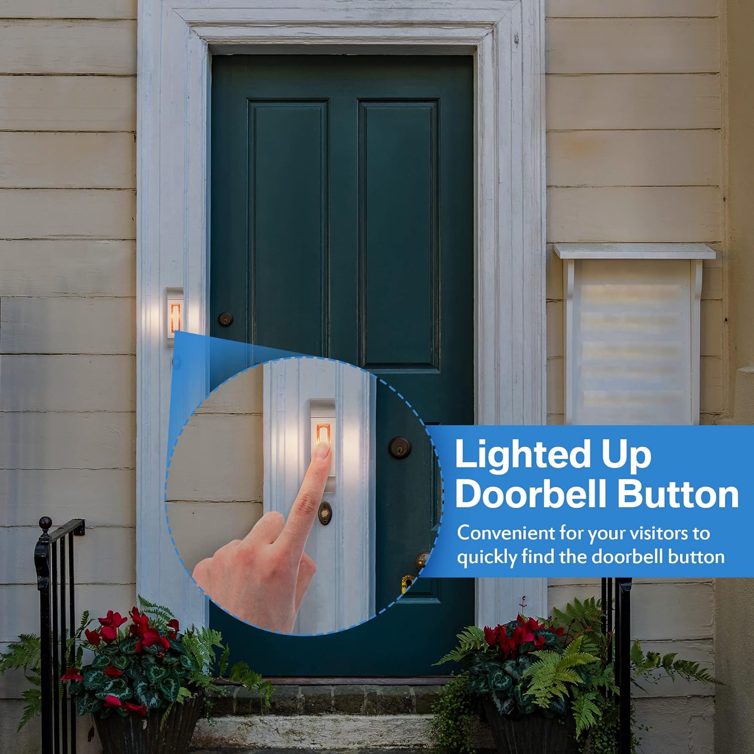 Enhon Solid Nickel Doorbell Button,Sleek Metal LED Light Up Wall Mounted Door Bell Push Buttons for Home, Universal Garage Door Opener Switch(Stylish Style, 1 Pack)