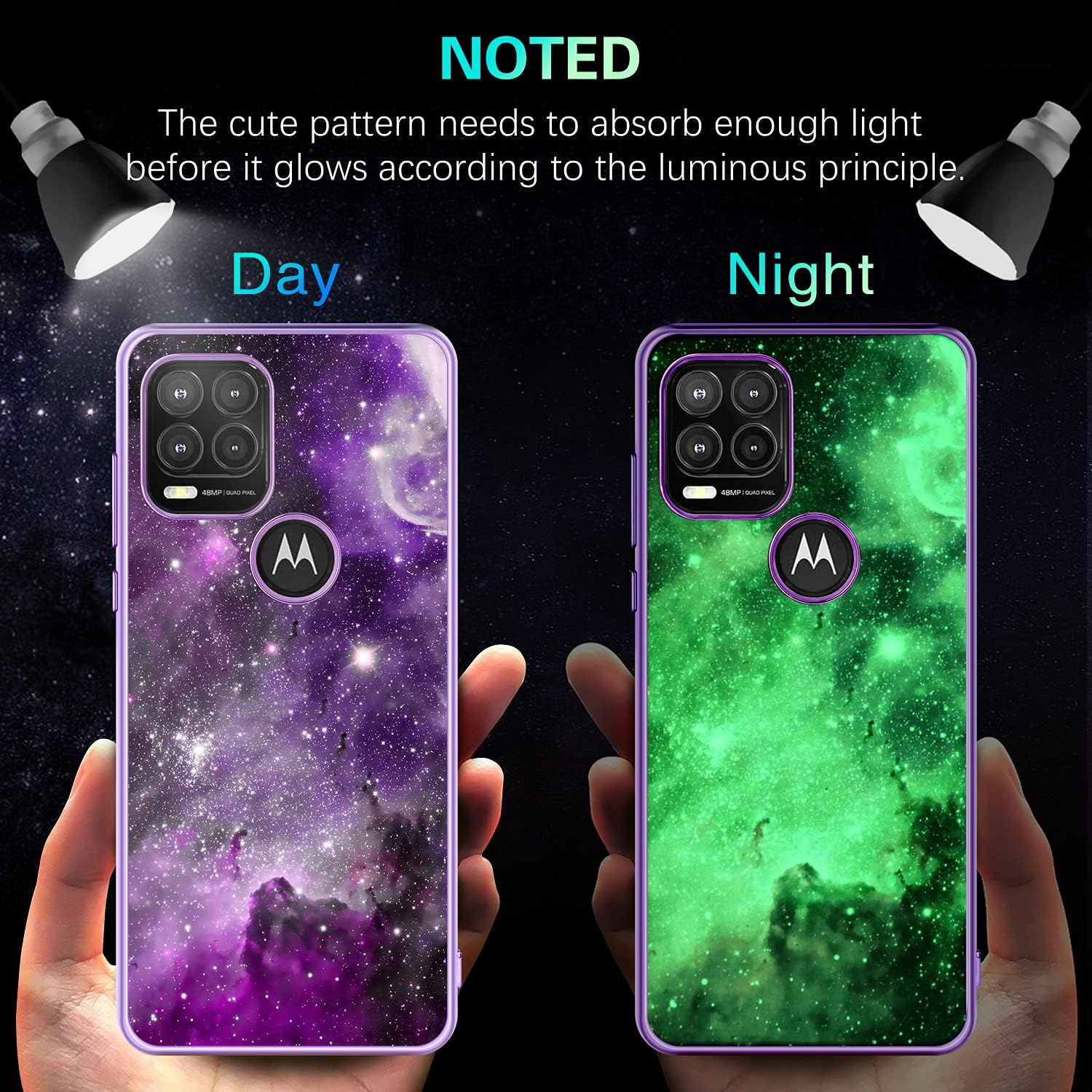 BENTOBEN Moto G Stylus 5G Case - Slim Fit, Glow in the Dark, Hybrid PC & TPU Bumper, Protective Cover, 6.8" - Purple Nebula