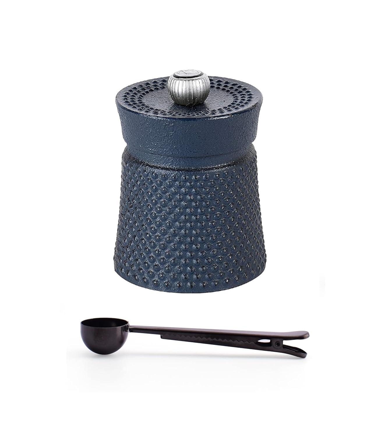 Peugeot BALI FONTE Cast Iron Pepper Mill, 8cm/3 In, With Stainless Steel Spice Scoop/Bag Clip (Blue)