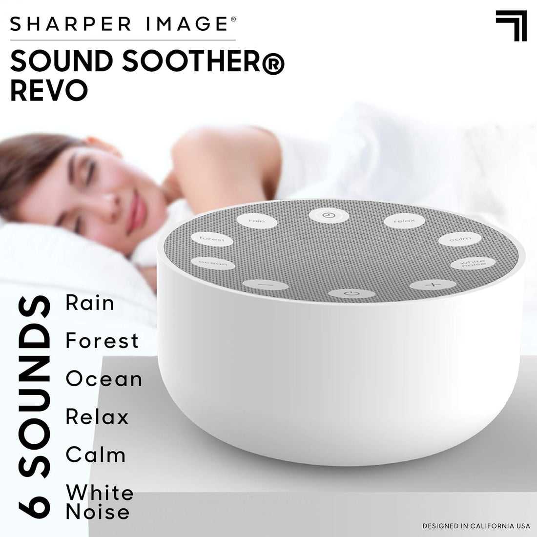 SHARPER IMAGE Sleep Therapy White Noise Machine, Soothing Nature Sounds for Baby Kid Adult, Portable Relaxation Wellness Meditation and Naps, Peaceful Rest Sleep Aid, Holiday Gift