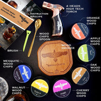 iEZZONE Cocktail Smoker Kit Whiskey/Bourbon/Old Fashioned Smoker Set with Torch 6 Flavor of Wood Chips Anniversary Birthday Gifts for Man,Husband,Dad No Butane (Premium)