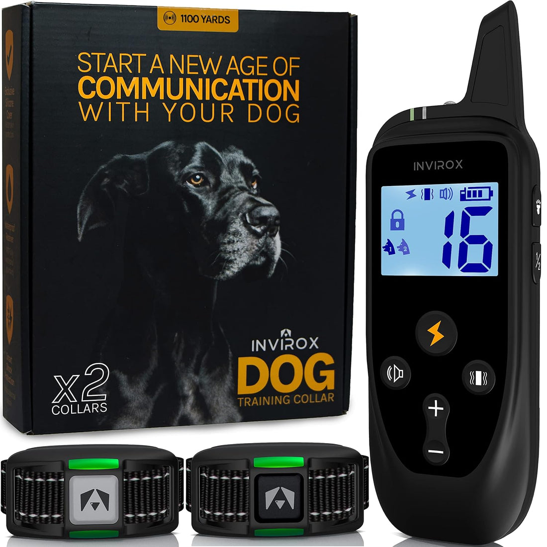 INVIROX X2 Dog Shock Collar for Large Dogs [2023 Edition] 123 Levels Dog Training Collar 1100Yards Range, 100% Waterproof, Rechargeable Shock Collar for Medium Dogs