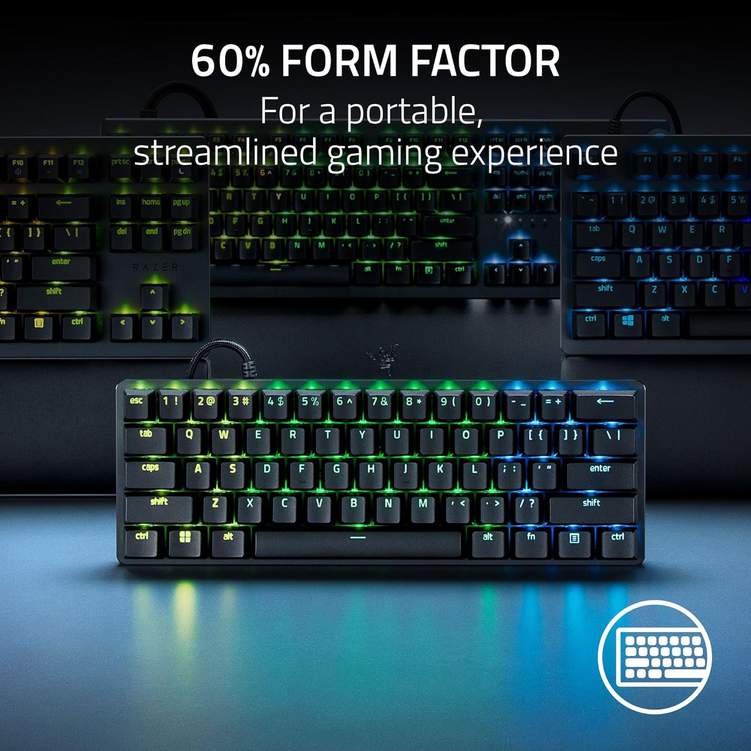Razer Huntsman Mini 60% Gaming Keyboard: Analog Optical Switches - Doubleshot PBT Keycaps - Chroma RGB - Onboard Memory - Portable 60 Percent Form Factor - Detachable Type-C Cable - Classic Black