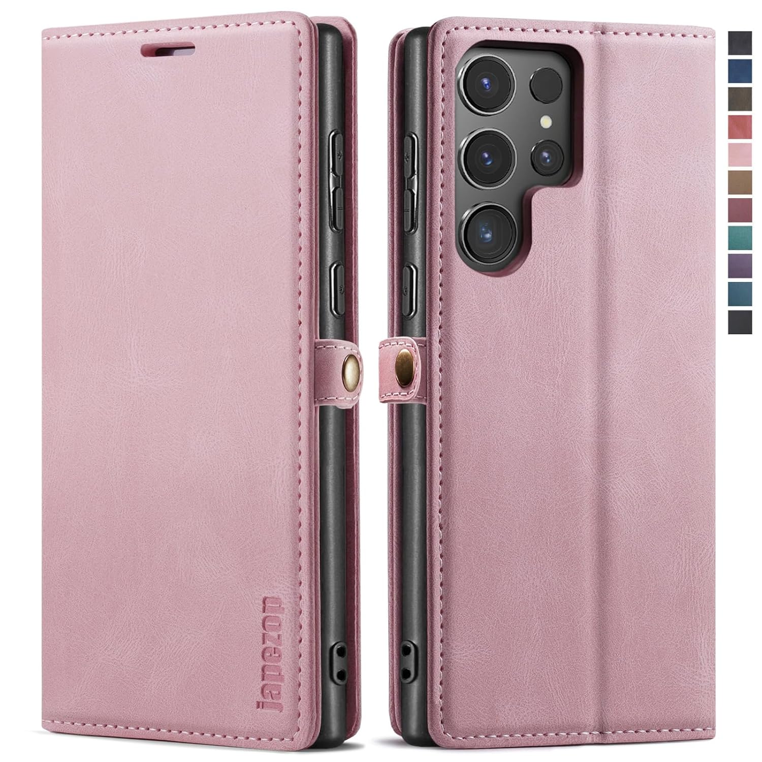 Samsung Galaxy S24 Ultra 5G Wallet Case with [RFID Blocking] Card Holder Kickstand Magnetic,Leather Flip Case Wallet for Samsung Galaxy S24 Ultra 6.8 Inch (Pink)